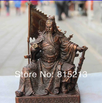 

China Red Copper Bronze Dragon Seat War Warrior GuanGong Guan Yu God Statue