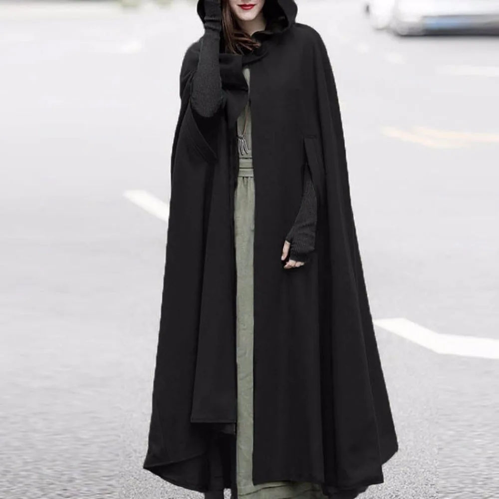 2018 Poncho Femme Cape Women Hooded Halloween Gown Poncho Cape Black