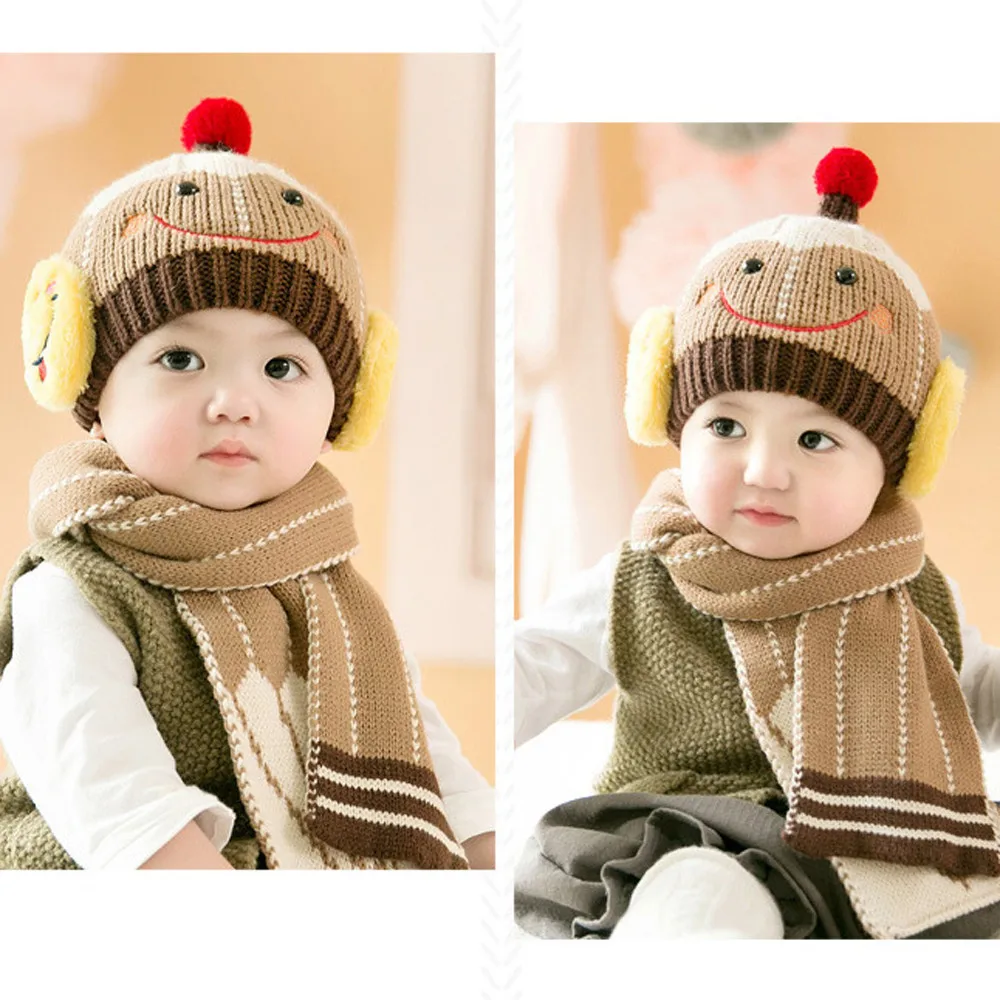 Милые зимние детские шапки сохраняющие тепло милые шарф вязаная шапка шапочка