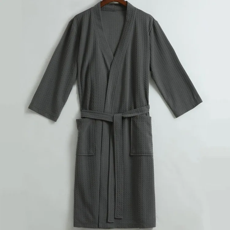 Men Summer Sleeping Robe Long Japanese Bathrobe Solid Men's Bath Robes Plus Size Thick Fabric Bath Wearing Clothing 2018 New (2)