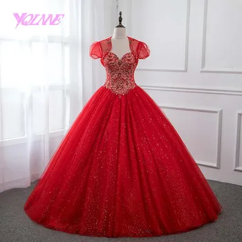 

YQLNNE Red Rhinestones Quinceanera Dresses Ball Gown Sweet 16 Dress Debutante vestidos de 15 anos