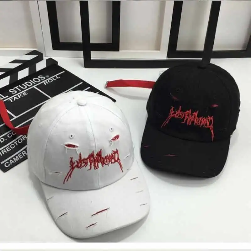 

JTVOVO High Quality Embroidery Holes Broken Dad Hats Men Baseball Caps Long Strap Snapback Hat For Women Men Baseballl Hat Caps