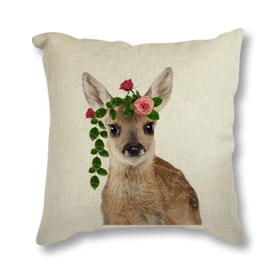 HTB1l6O1X5HrK1Rjy0Flq6AsaFXaE Animal Rabbit Deer Flower Crown Nursery Printed Decorative Cushion Cover Pillow Case Nordic Cushion Cover Sofa Car Decoration