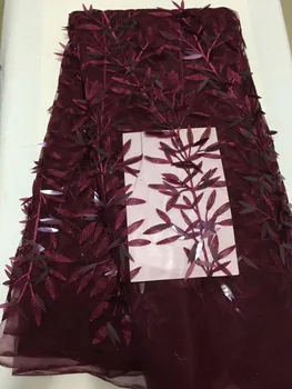 

Royal Wine Red color sequins latest African lace fabrics 2018 high quality French net 3 d flowers embroidery lace tulle fabric