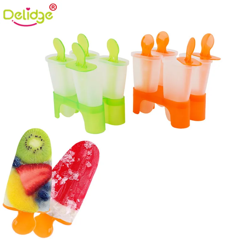 

Delidge 1 pc 4 Cell Frozen Ice Cream Pop Mold Food-Grade Plastic Popsicle Maker Lolly Mould Tray Pan Kitchen DIY Random Color
