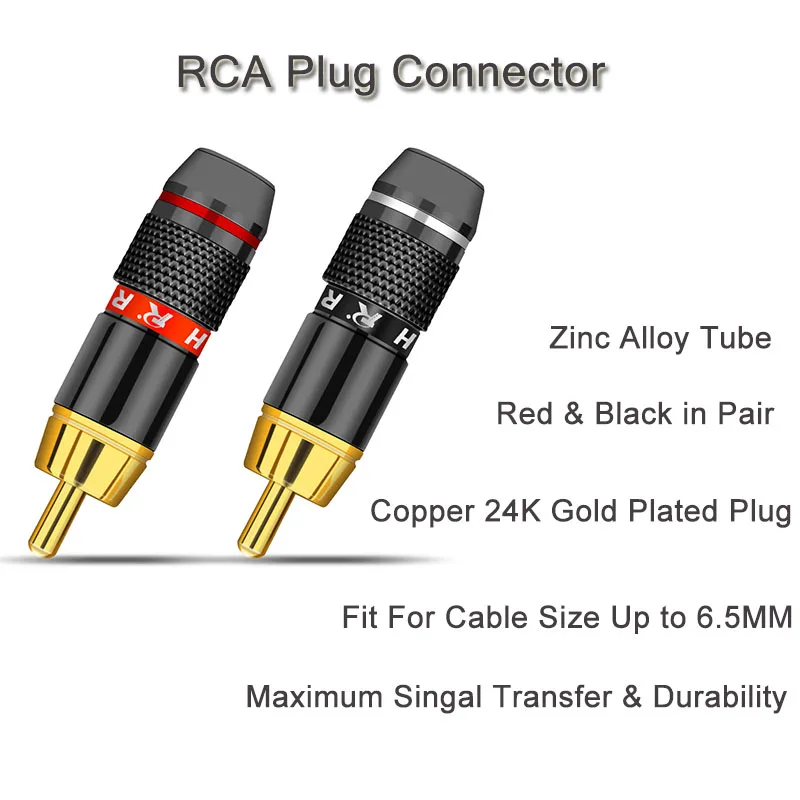 10 шт./лот разъем RCA позолоченные Провода разъем 6 мм кабель rca штекер Профессиональный Динамик аудио адаптер 5 пар красный+ черный