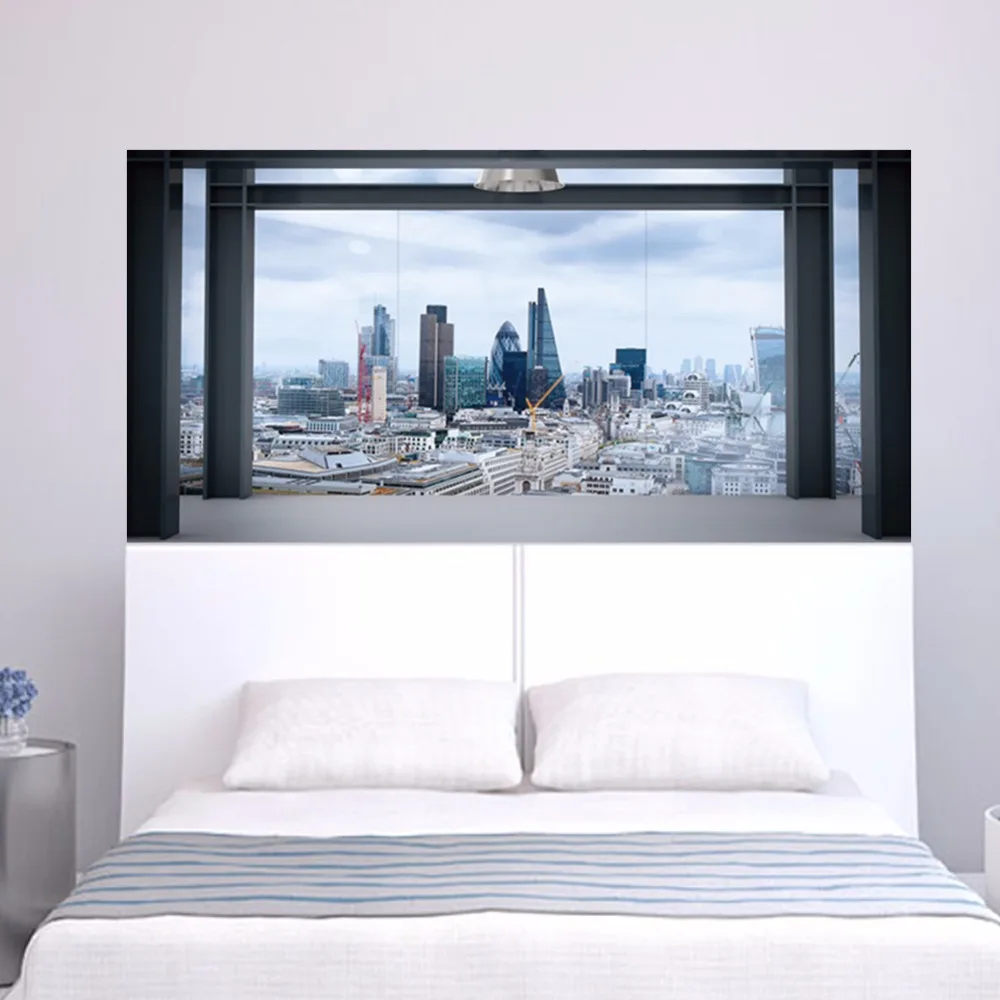 

2pcs/set 3D Windowsill Cityscape Bedside Wall Sticker For Bedroom Decoration 90*180cm Large Poster Wallpaper DIY Art Mural Decal