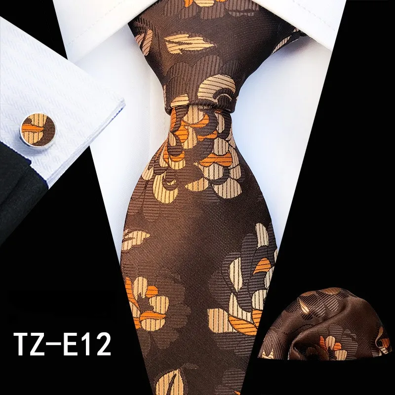 Модный стиль шелковые мужские галстуки черные винные серебряные жаккардовые галстуки тканевые Hanky набор запонок для свадебной вечеринки - Цвет: TZ-E12