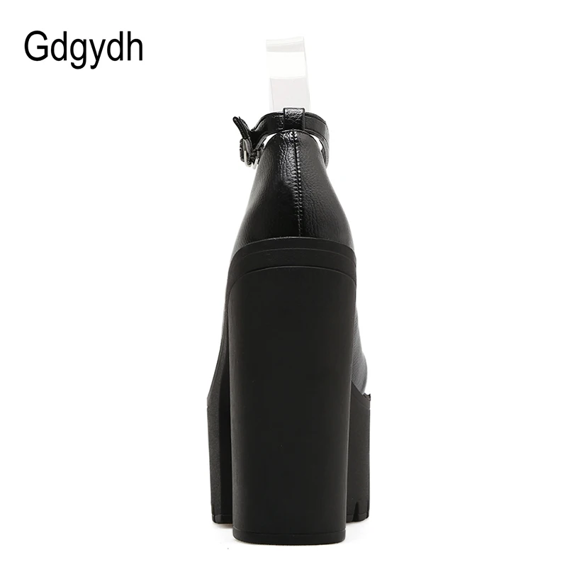 Женские кожаные туфли Gdgydh черные лодочки на платформе и толстом высоком каблуке