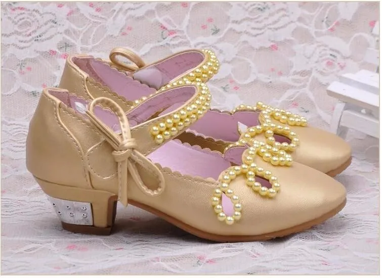 Летняя Брендовая обувь для девочек Infantil сандалии на высоком каблуке Бисер свадебные туфли для девочек летние сандалии для детей