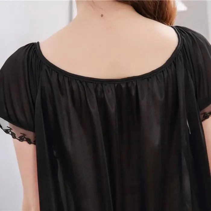 Ladies Nightgown Soft Crew Collar Short Sleeve Long Sleeping Dress NSV775