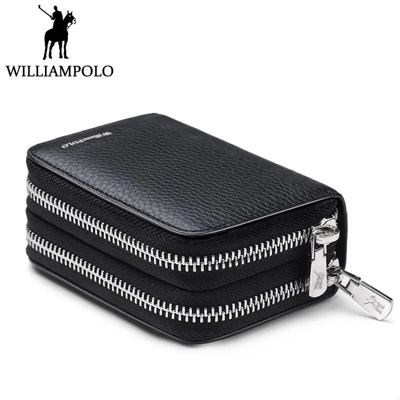

Genuine Leather Credit Card Holder Men Double Zipper Business Card Wallet Driver License Case ID Card Holder Box Man pl290
