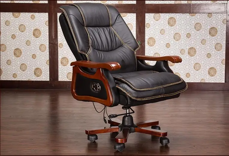 Кресло руководителя. Компьютерное кресло из натуральной кожи. Домашний массаж может лежать на кожаном стуле. Деревянные подлокотники офисные chair.06