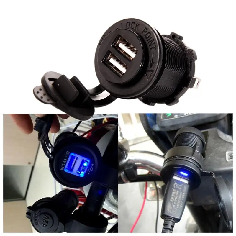 Мотоциклетный прикуриватель Зарядка 5 в 2.1A двойной USB мотор зарядное устройство разъем Быстрая зарядка для iPhone для iPad Moto аксессуары