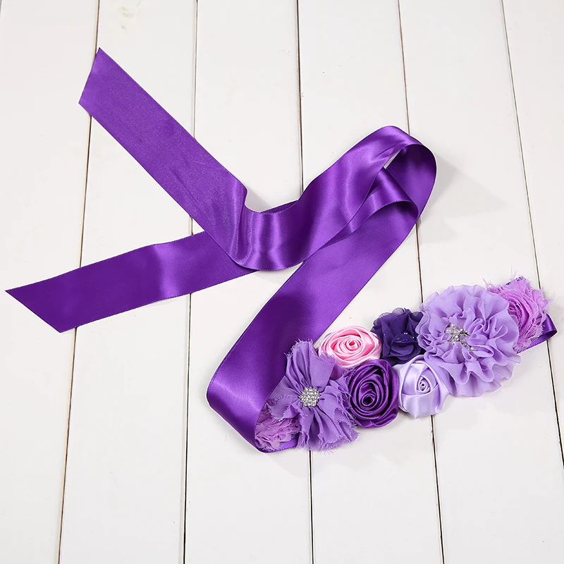 Purple, Pink, Sky Blue Kids Belts Girls Satin Rhinestone Women Children Flower Belt for Party Wedding Dresses Flower Girl Sash