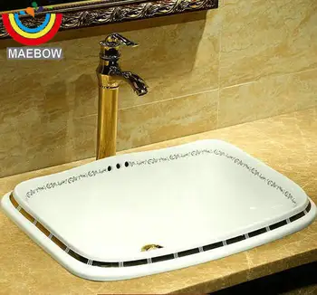 

Modern Stylish Artistic Rectangular Semi-Counter Washnasin With Overflow Ceramic Bathroom Sink Semi-Counter Sink