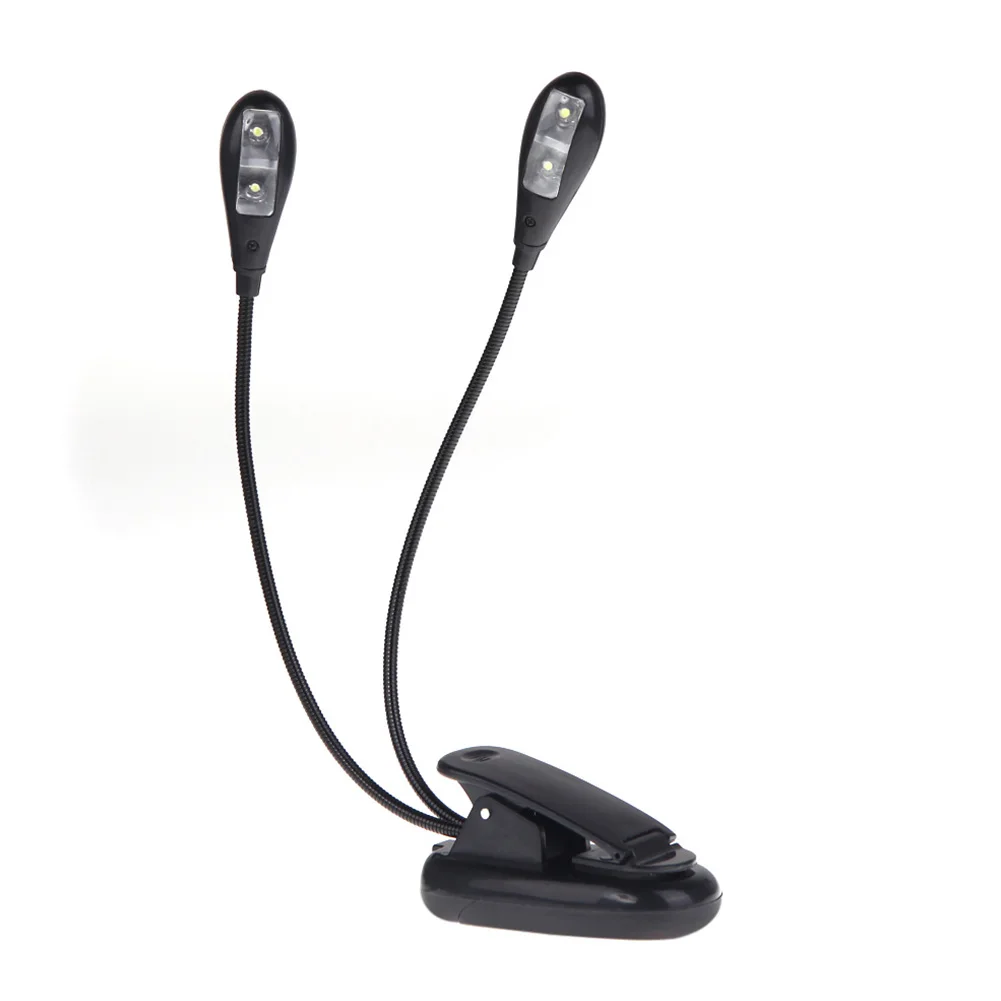 

2 Dual Arms 4 LED Flexible Book Music Stand Clip On Light Lamp Black, Reading Lamp