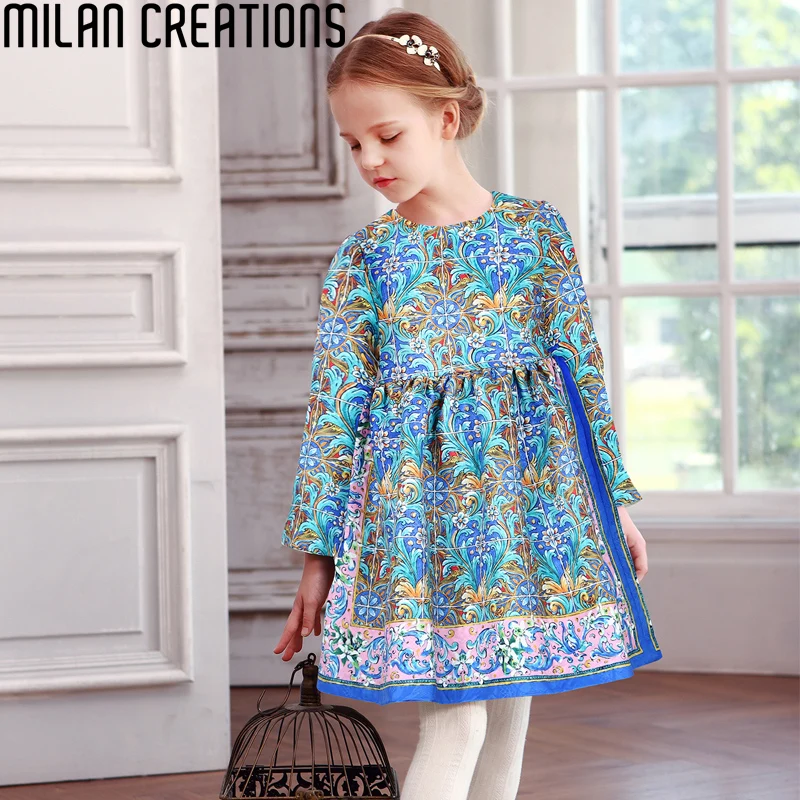 2015 Brand Princess Dress for Girls Clothes Printed Long Sleeve Girls