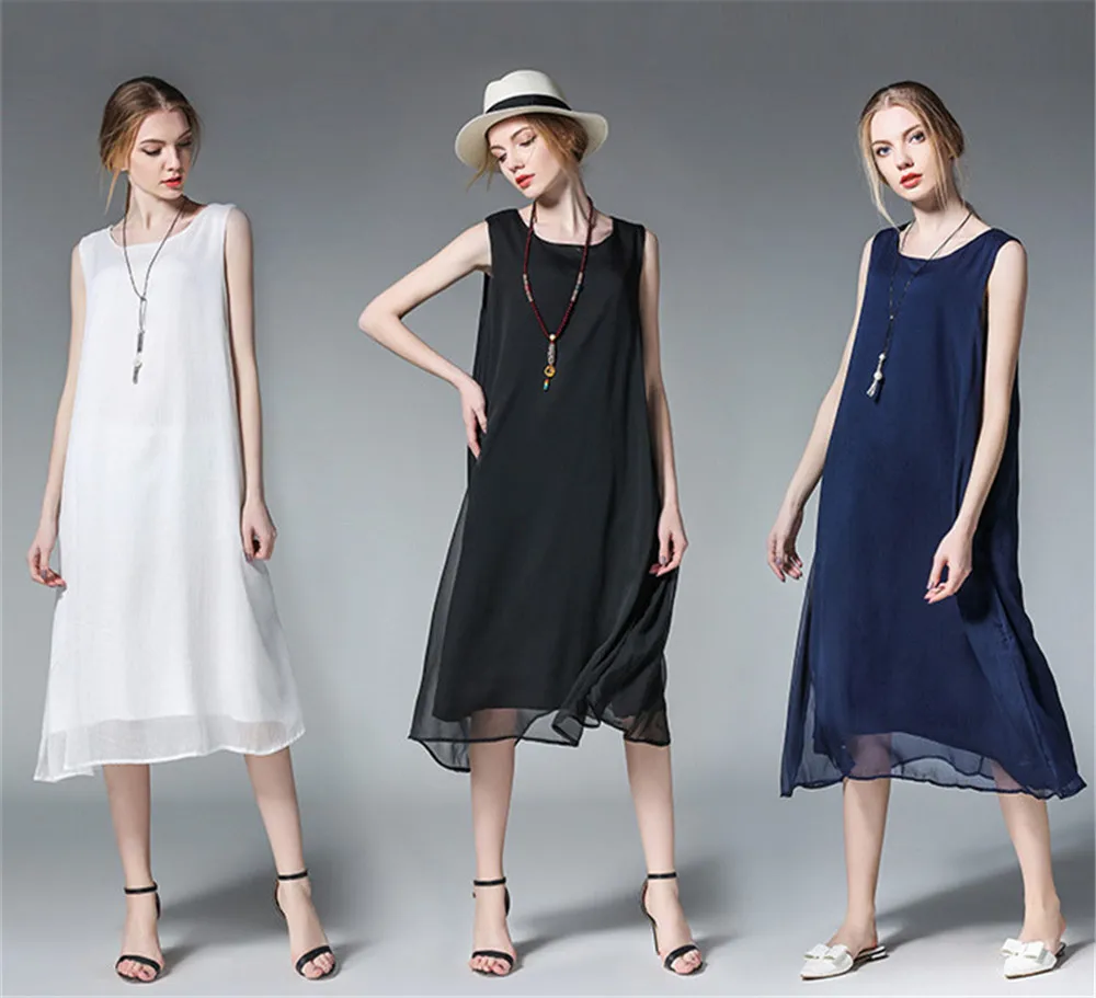 Fashion White Women Long Tank Dress 2017 New Summer Autumn Retro Sleeveless Chiffon Designs Casual Dresses Slim Plus size XXXXL (2)