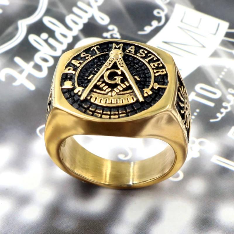 

Vintage Past Master Masonic Signet Rings Gold Color Titanium Stainless Steel Freemason Free Mason Ring for Men Jewelry