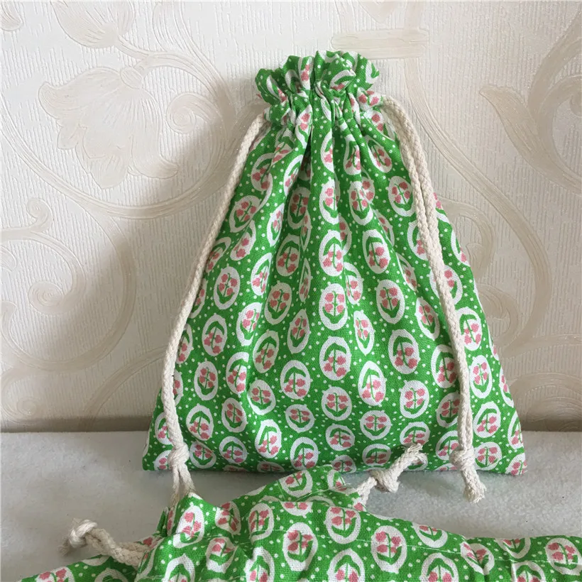 YILE белье хлопок Drawstring многоцелевой органайзер Bag вечерние подарок мешок травы цветок зеленый 8502-4