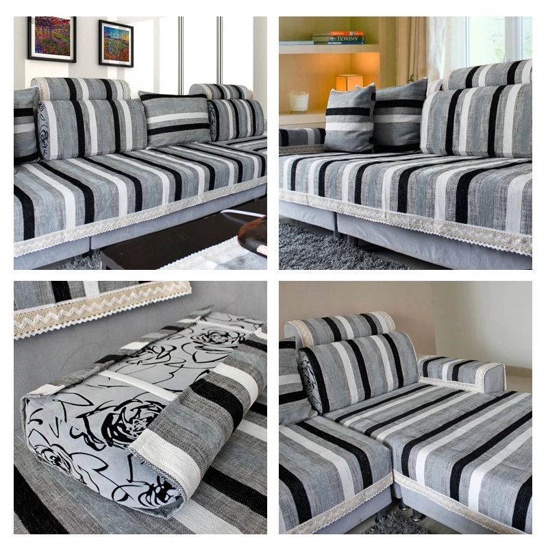 

Cotton Linen Fabric Sofa Towel Sectional Sofa Cover Slip Resistant Single-seat Double-seat Three-seat L Shape Striped Sofa Towel