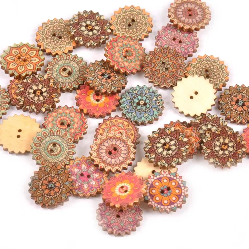 

50pcs Sewing Supplies Mixed Round Pattern Wood Buttons For Crafts And Scrapbooking DIY Clothes Accessories Button 20mm M1760