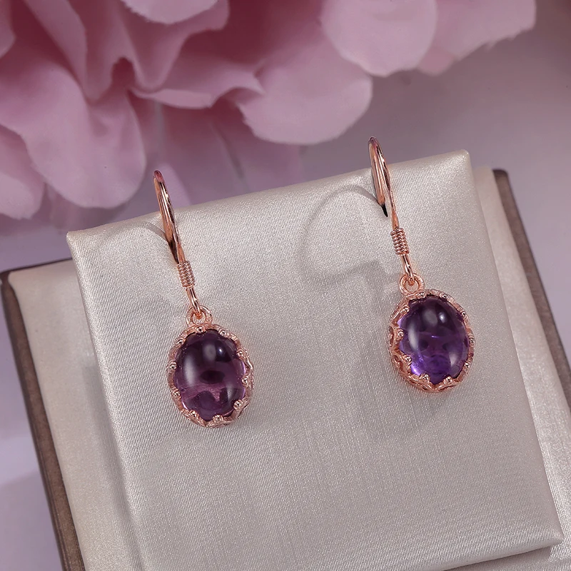 

Fine Jewelry Sterling Silver Drop Earrings Amethyst 100% S925 Natural Oval Purple Gemstone Dangle Earring for Women CCEI036