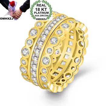 

OMHXZJ Wholesale Personality Fashion OL Woman Girl Party Wedding Gift Gold White Lace AAA Zircon 18KT Yellow Gold Ring RN20