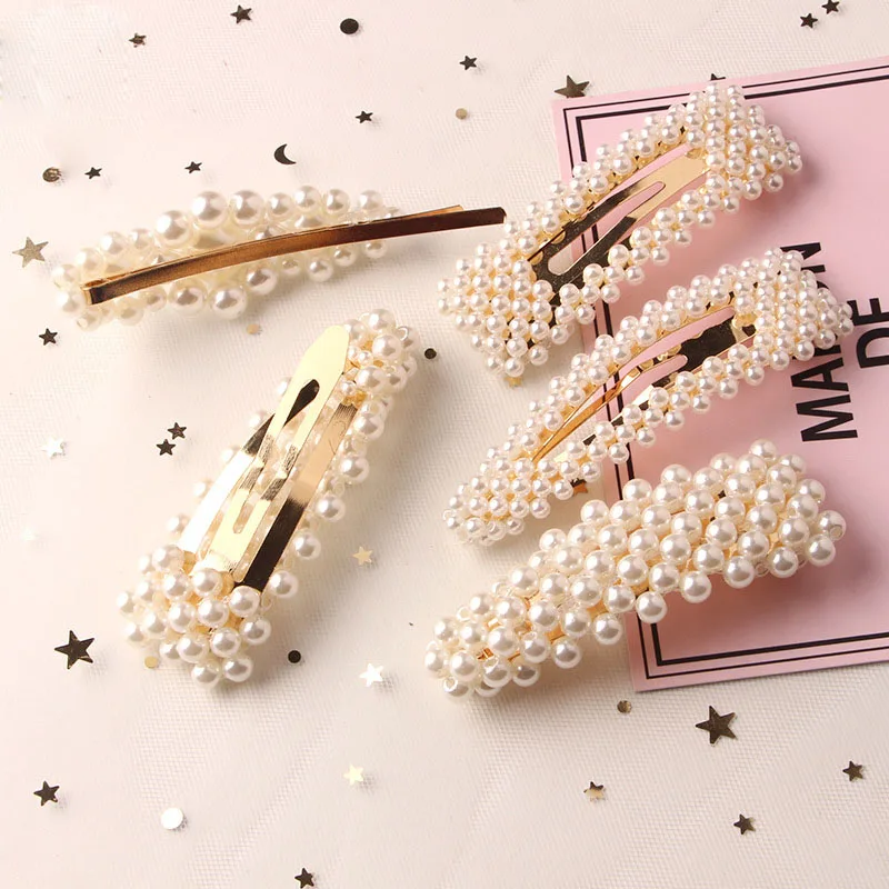 1PC New Fashion Women Pearl Hair Clip Snap Hair Barrette Stick Hairpin Hair Styling Tool Accessories for Women Girls