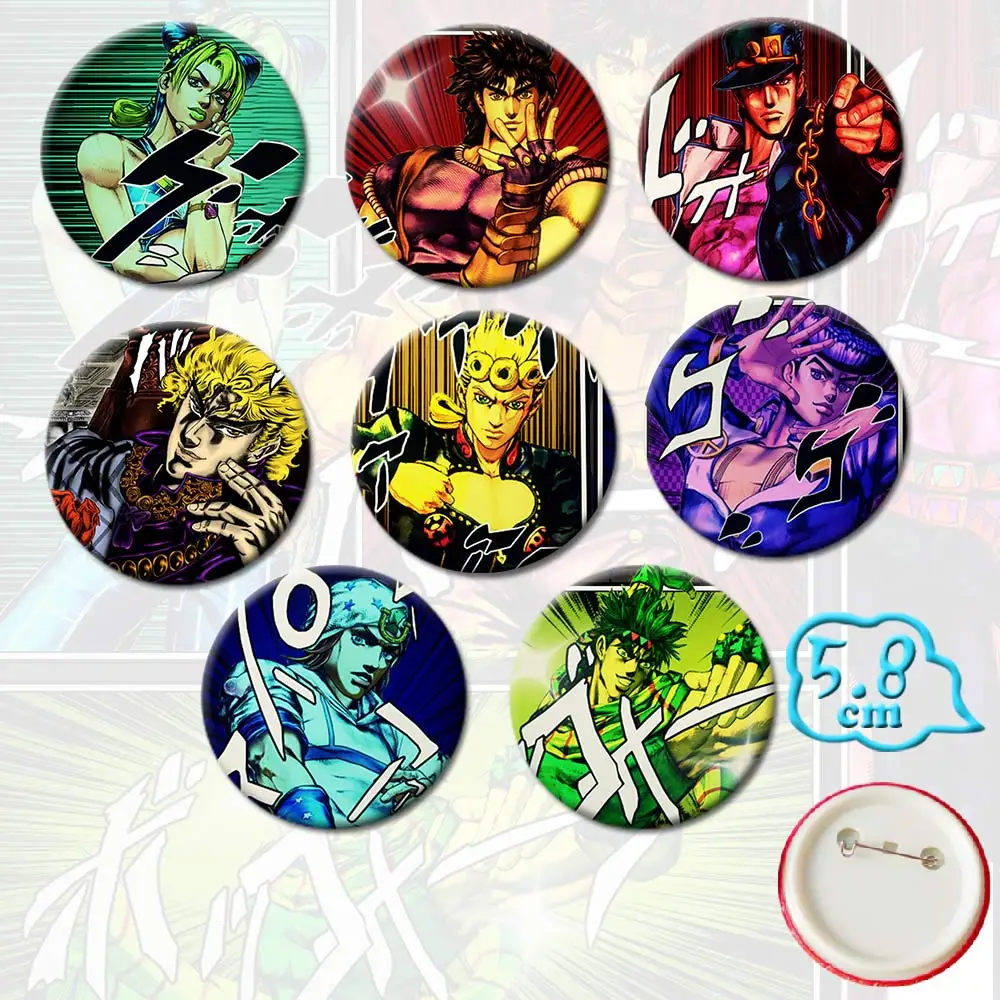 

8pcs/set JOJO JoJo's Bizarre Adventure PVC Badges Brooch Pins Jotaro Kujo Josuke Higashikata Chest Button Ornament Collection
