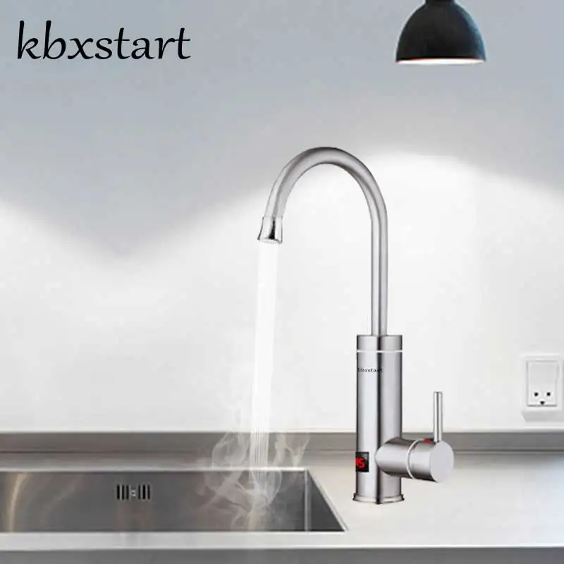 Kbxstart нержавеющая сталь кухня кран с нагревом мгновенный Электрический водонагреватель 360 градусов вращения светодио дный LED кран 3000 Вт с ЕС