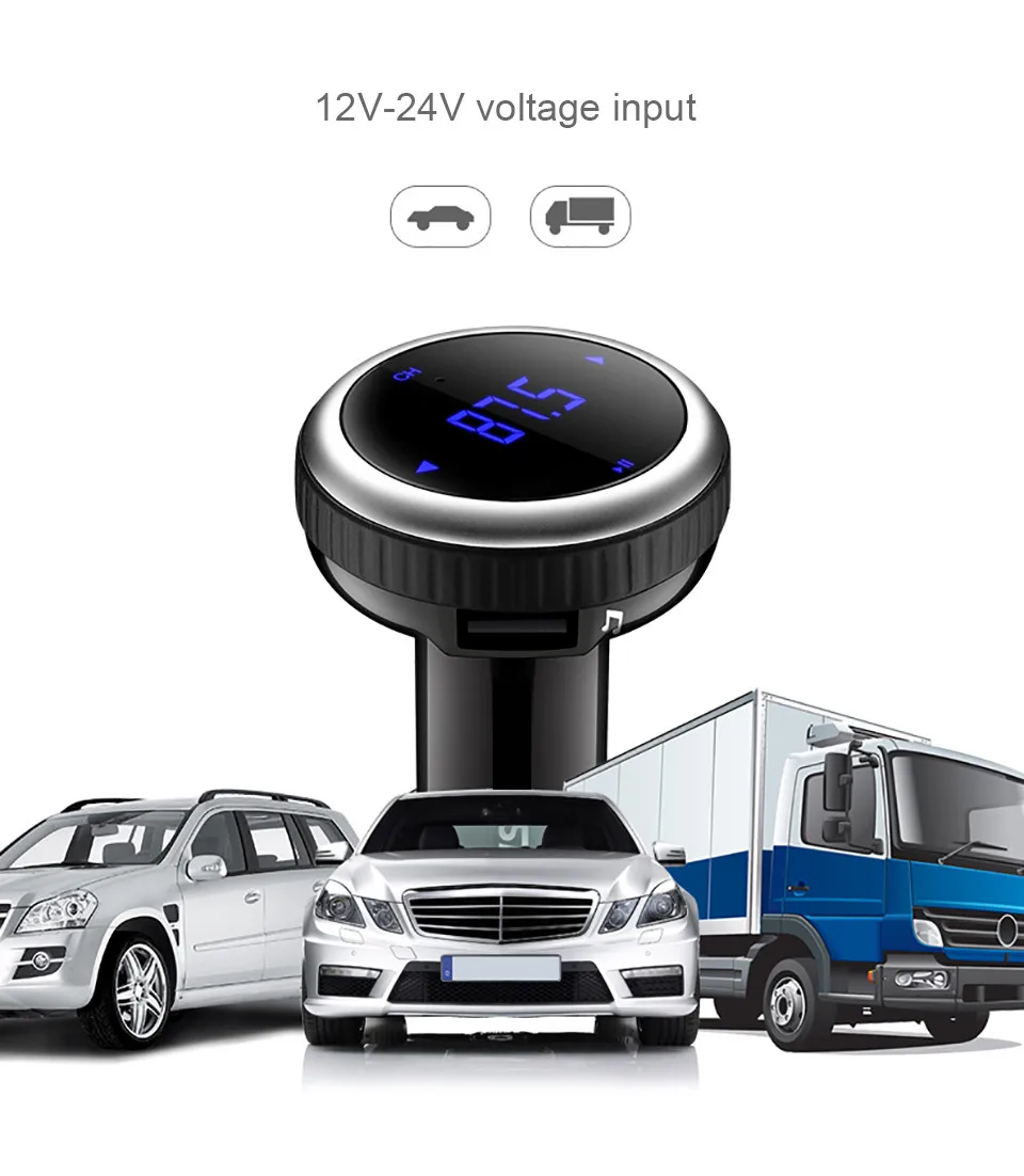 Cunymagos Wireless Car Bluetooth MP3 Music Player FM Transmitter Support TF Card Dual USB Car-charger Bluetooth Car Kit FM Modulator  (8)