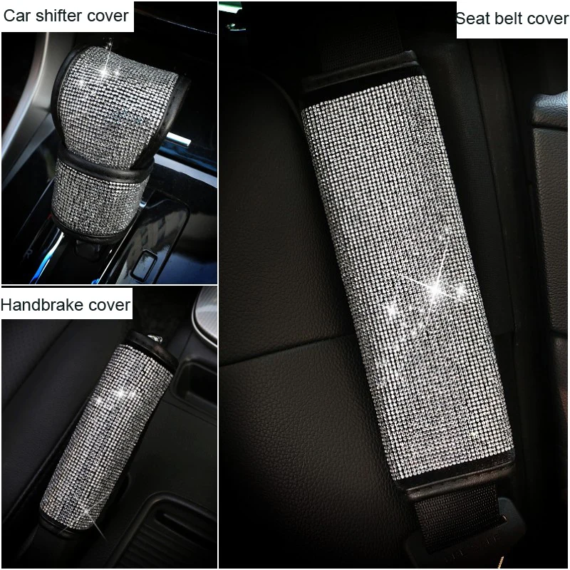 

Bling Crystal Rhinestone Car Seat Belt Protector Shifter Covers Hand Brake Grips Set Car Interior Accessories For Women Girls