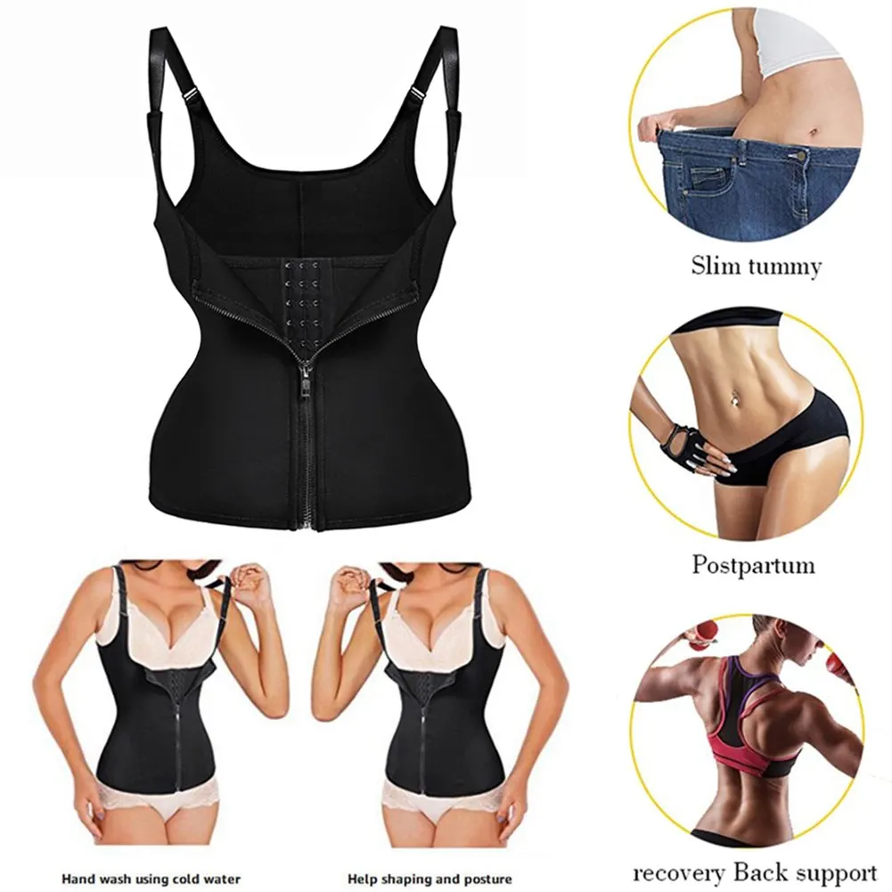 Women Adjustable Shoulder Strap Waist Trainer Vest Corset Zipper Hook 3XL Body Shaper Plus Size Waist Cincher Tummy Bodysuit