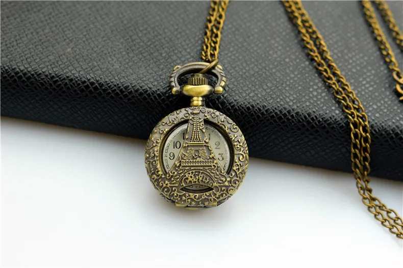 NAZEYT Малый бронзовая с вырезами башня карманные часы моды Винтаж Jewelry Для женщин мужской кулон ожерелье цепь подарки