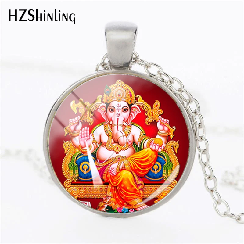 HZSHINLING Lord Ganesh Ganesha индуистский слон ожерелье индуистский Ганеш ювелирные изделия изображение ожерелье со стеклянной подвеской ожерелье - Окраска металла: 1-1