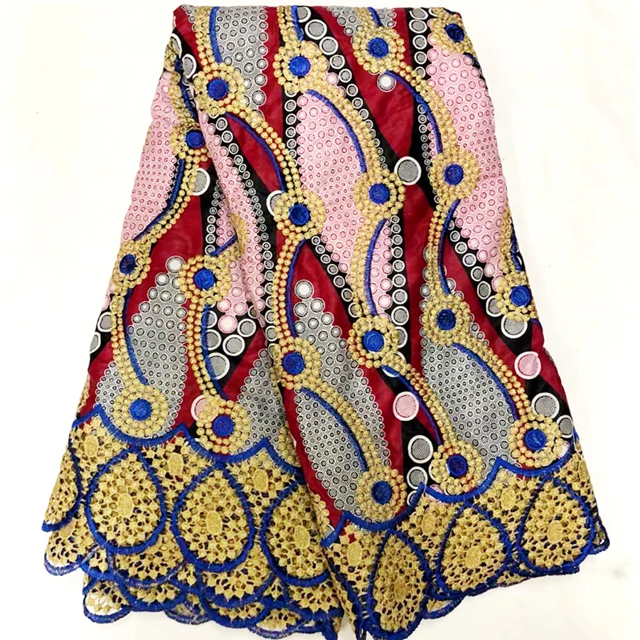 

Newest style 6 yards African water soluble lace with real wax fabric Beautiful Embroideries high quality lace for party dress