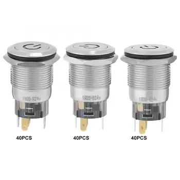 

40pcs 19mm Waterproof Self-locking Metal Push Button Switch 24V LED Light 5-Pin Button Switch