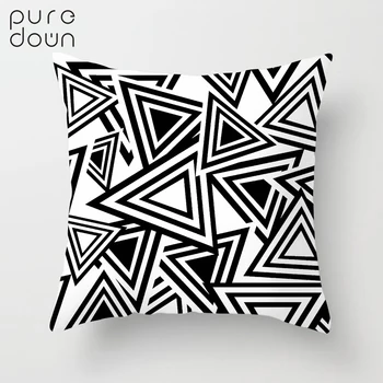 

Black and White Polyester Throw Pillow Case Striped Dotted Grid Triangular Geometric Art
