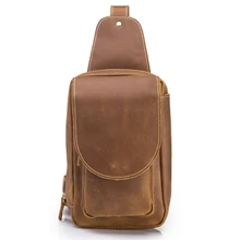 Мужская нагрудная сумка-мессенджер через плечо, сумка на плечо от известного бренда, Мужская натуральная кожа Crezy Horse, слинг, подарок, модная повседневная сумка