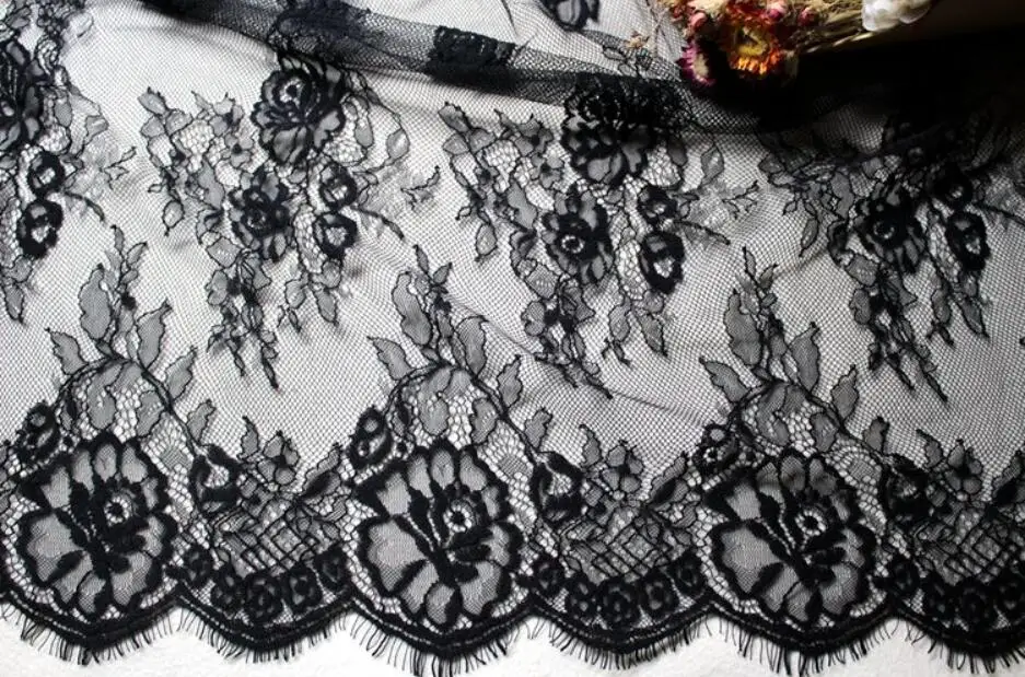 3 meters/lot 150cm wide full rose pattern white / black bride decorative Eyelash wedding dress lace fabric | Дом и сад