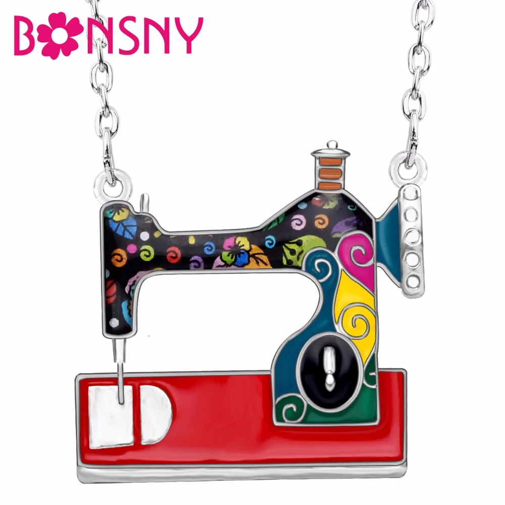 

Bonsny Statement Enamel Alloy Sewing Machine Necklace Pendant Choker Chain Collar Fashion Jewelry For Women Girls Gift Wholesale