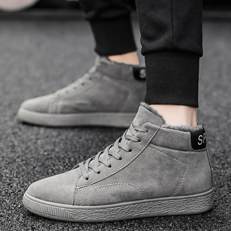 

Winter With Plush genuine leather snow boots for men Lace Up Moccasins Non slip Flats zapatos de hombre Outdoor Walking shoes