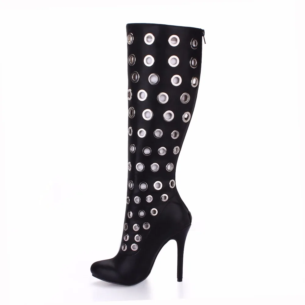 

2019 Spring Autumn Winter Metal round hole women knee high heels thigh high Russian long boots for woman ladies sexy boots