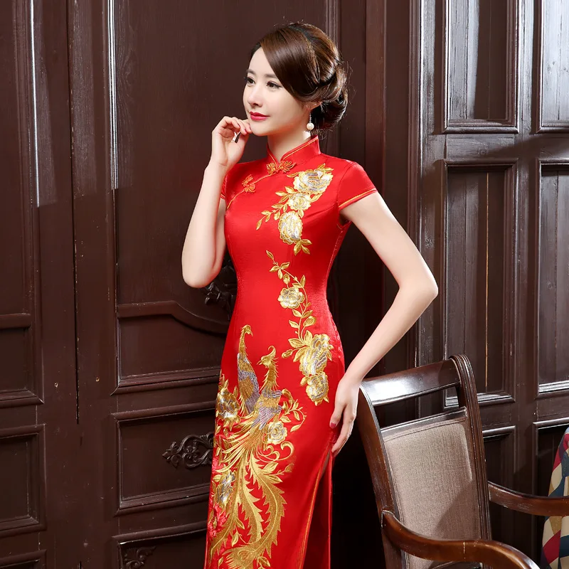 Sheng Coco Восточное длинное вечернее Ципао платья с разрезом китайский парча сатин Cheongsam представление T-Show вечернее Ципао