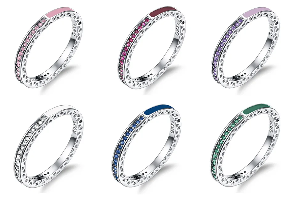 

6 Colors Anniversary ring Rhinestone Austrian colored crystal Cz Enamel 925 silver Party Wedding Band Rings For Women jewelry