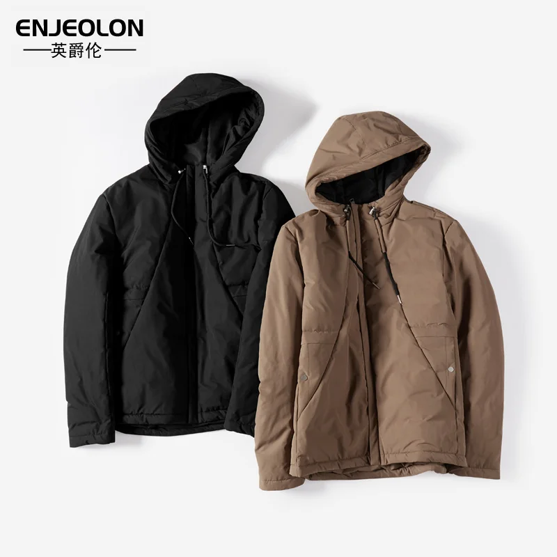 Бренд Enjeolon, зимние толстовки, толстая куртка для мужчин, крутая хлопковая парка с капюшоном, пальто, черная Толстая стеганая куртка, пальто, 3XL, Мужская MF0710