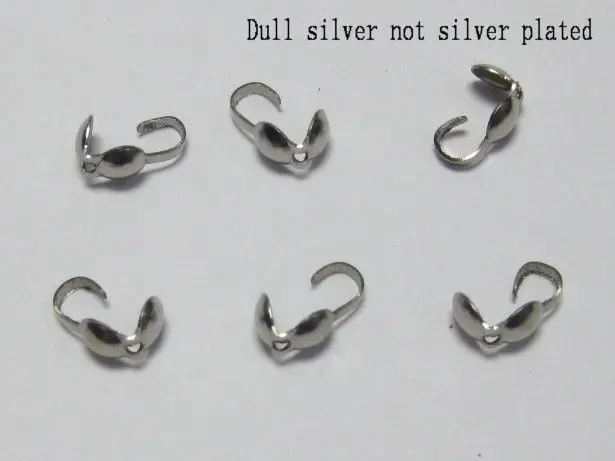 

500 Dull Silver Tone Charlotte End Crimps Beads Tips 4mm Bottom Clamp-on