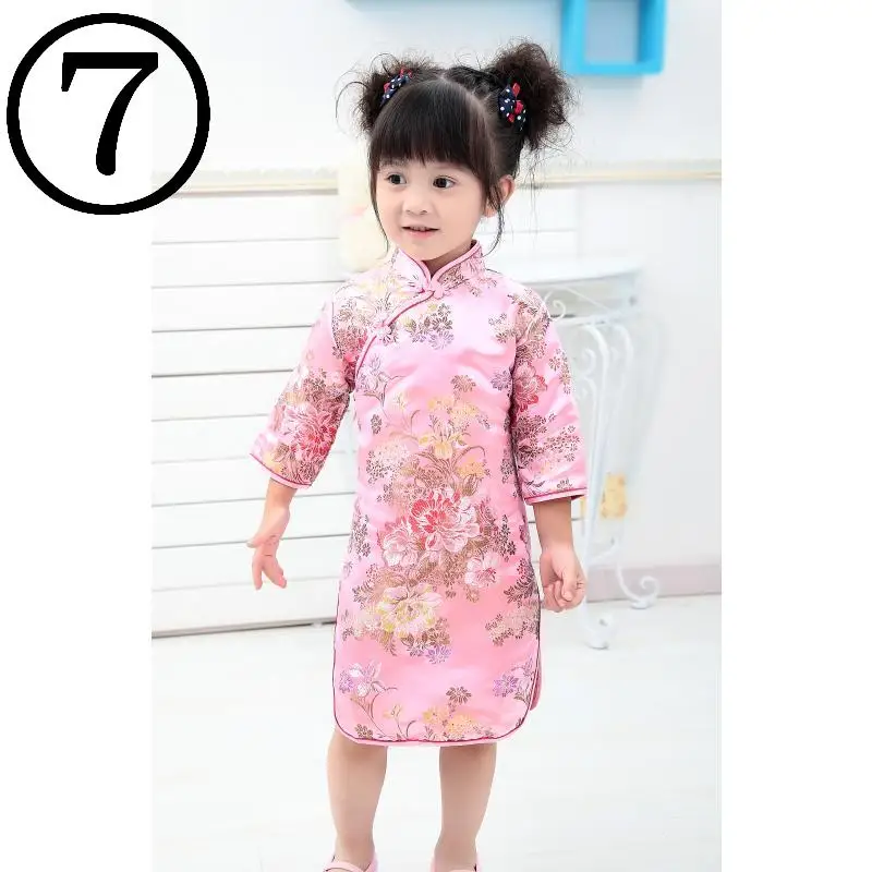 Peony Baby Girls Dress Chinese Qipao Clothes Girls Jumpers Party Costumes Floral Children Chipao Cheongsam Jumper 2-16Y girls dress,kids clothes